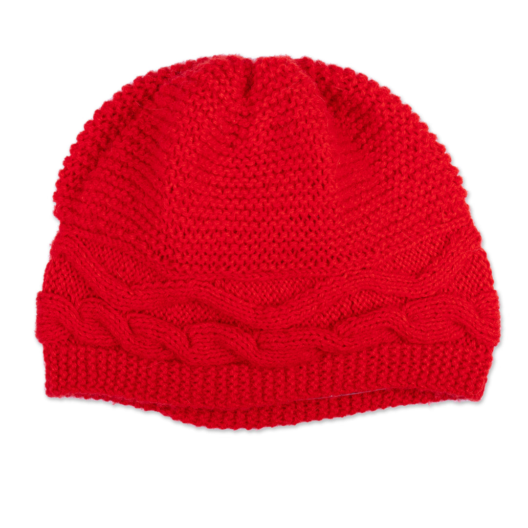 Poppy Alpaca Blend Knit Hat with Cable Stitch Stripe - Poppy Moments