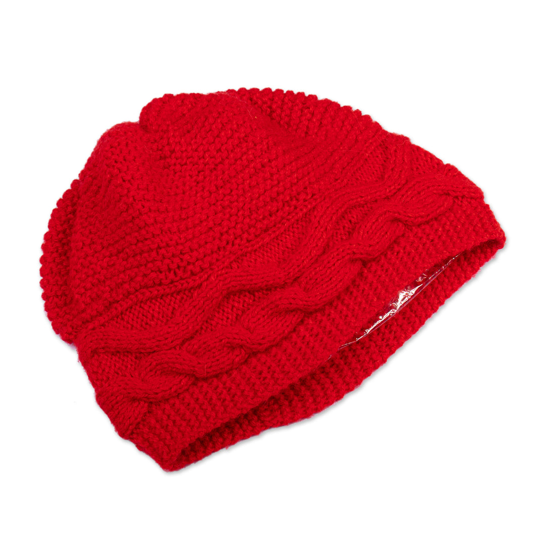 Poppy Alpaca Blend Knit Hat with Cable Stitch Stripe - Poppy Moments