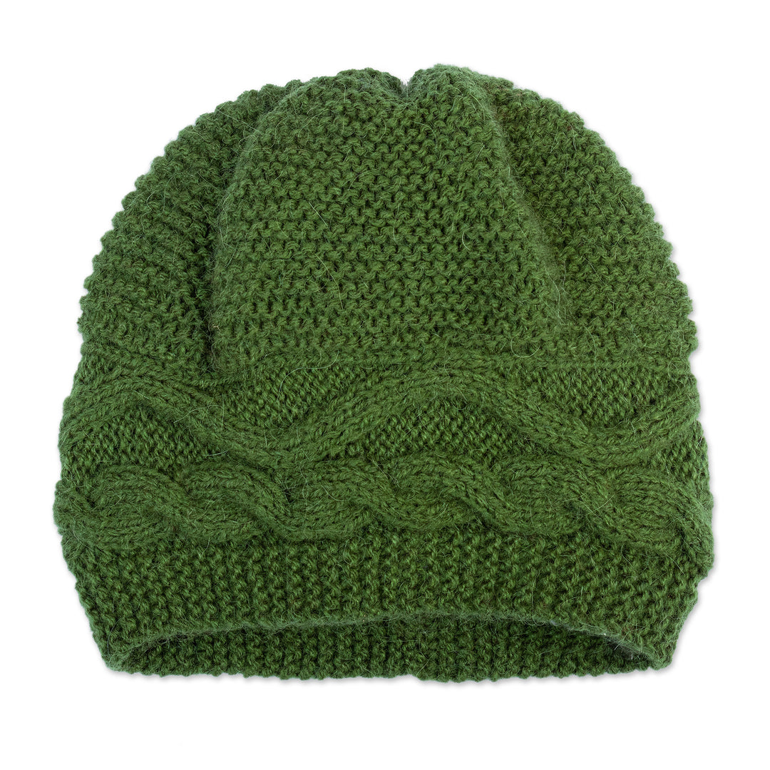 Emerald Alpaca Blend Knit Hat with Cable Stitch Stripe - Emerald Moments