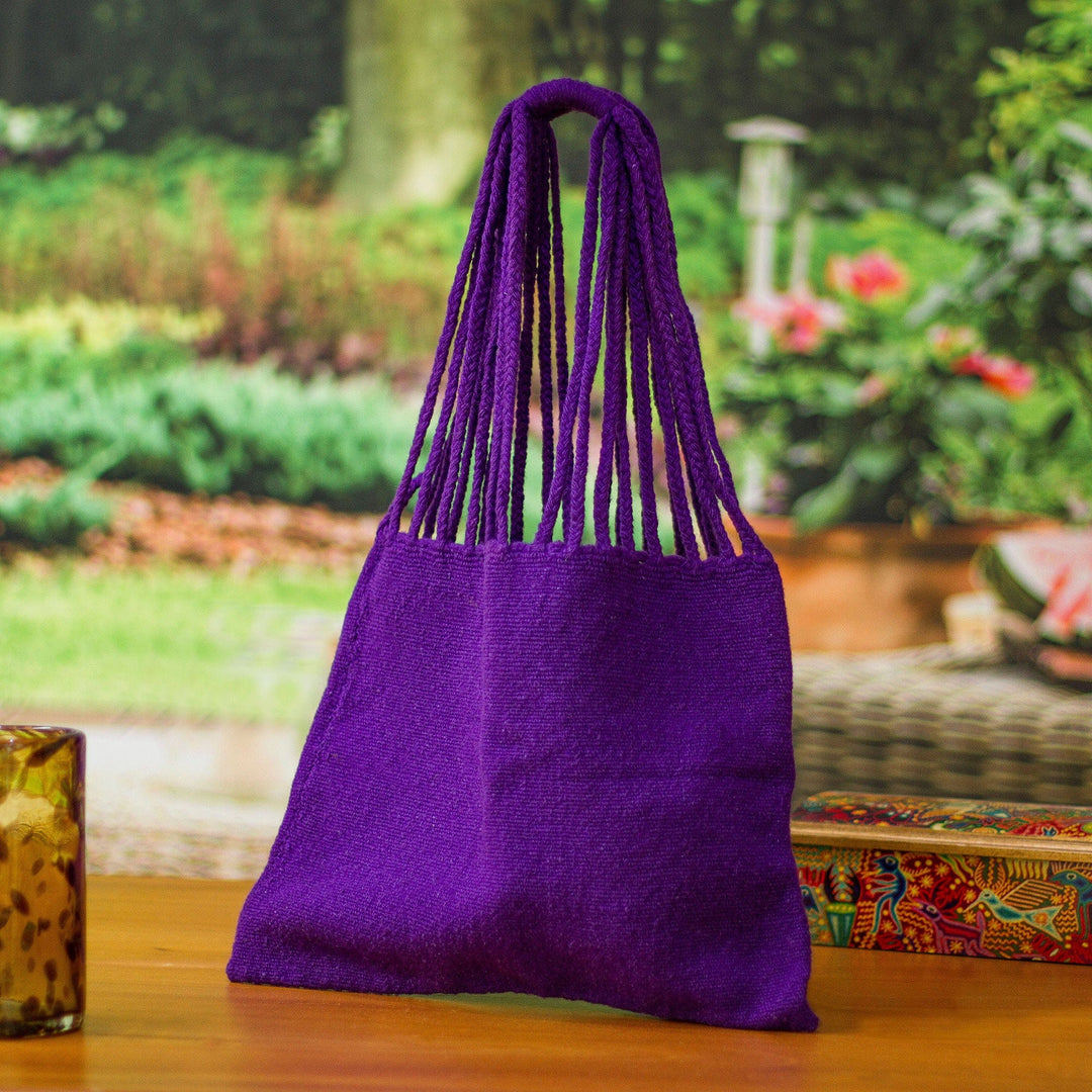 Handloomed Solid Blue-Violet Wool Tote Bag from Mexico - Royal Blue-Violet