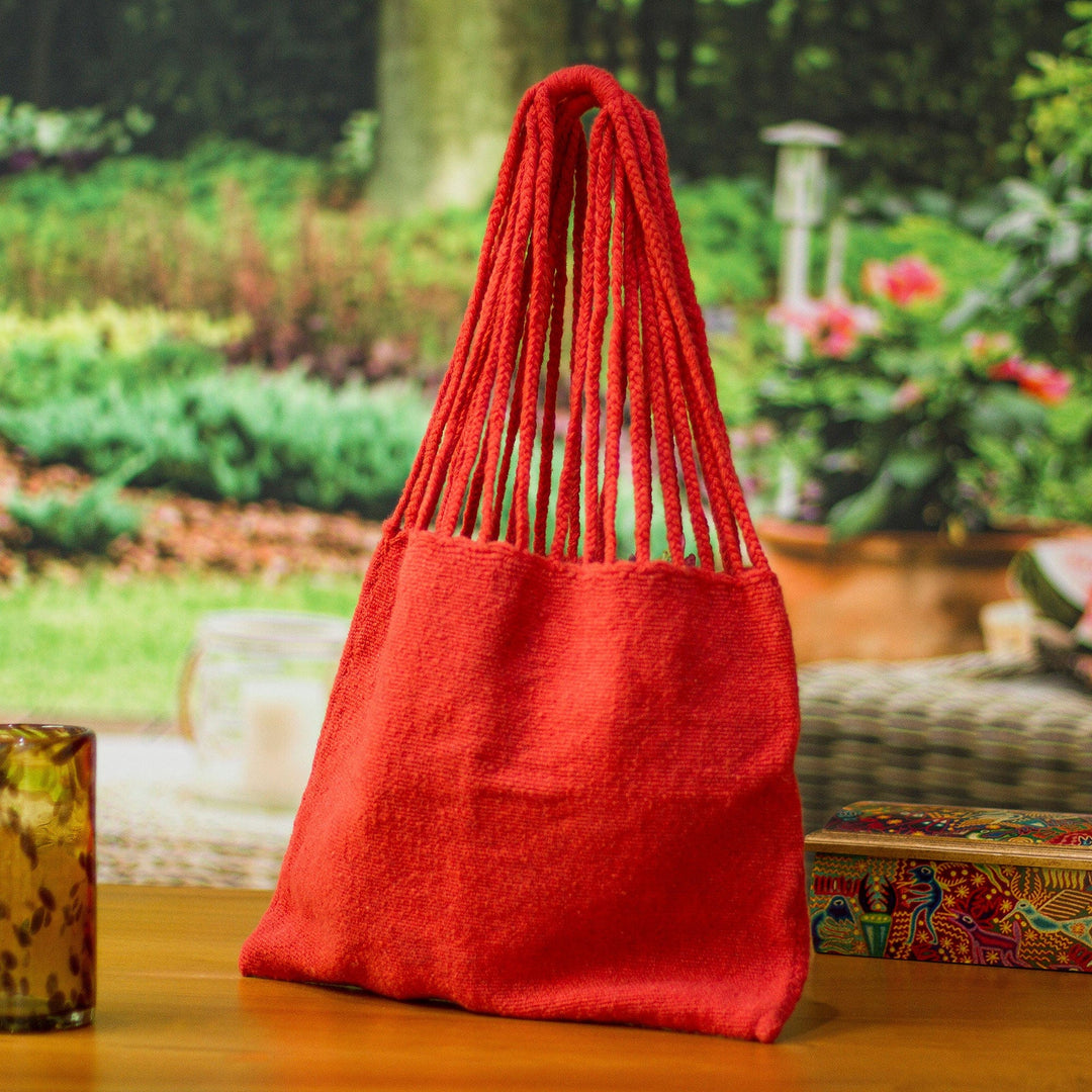 Handloomed Solid Candy Apple Wool Tote Bag from Mexico - Royal Candy