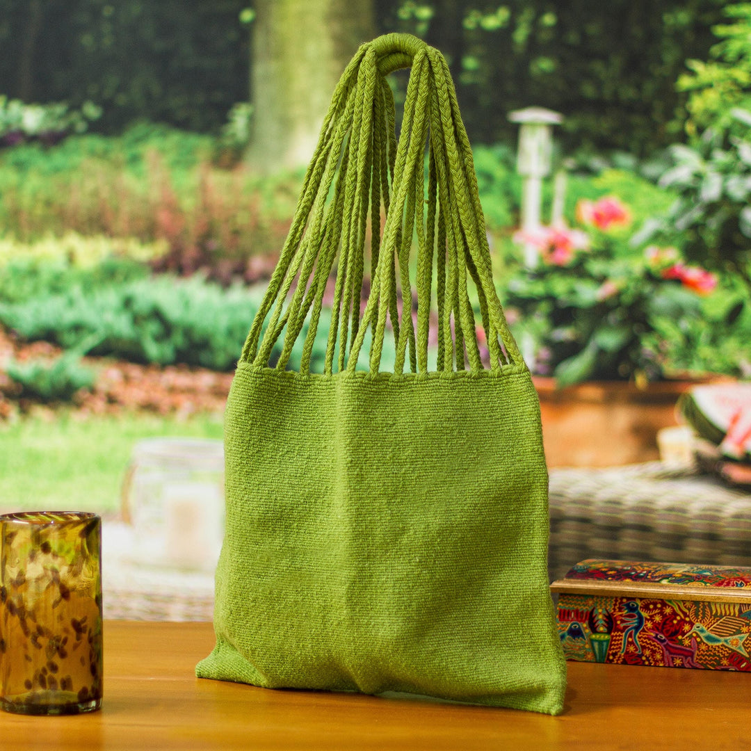 Handloomed Solid Olive Wool Tote Bag from Mexico - Royal Olive