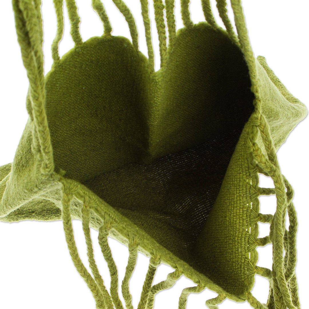 Handloomed Solid Olive Wool Tote Bag from Mexico - Royal Olive