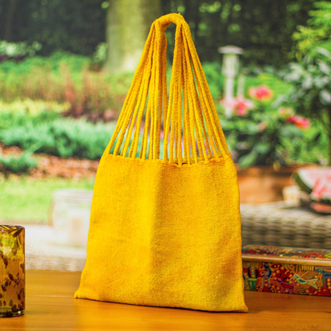 Handloomed Solid Amber Wool Tote Bag from Mexico - Royal Amber