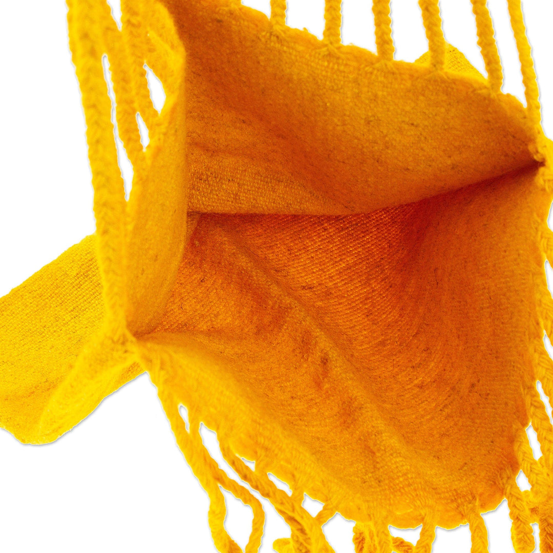 Handloomed Solid Amber Wool Tote Bag from Mexico - Royal Amber