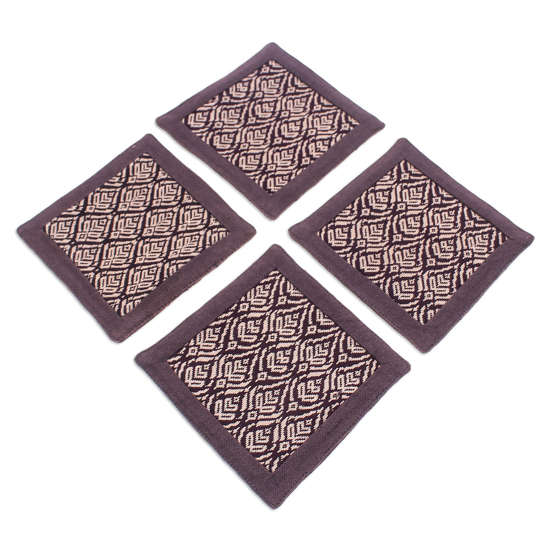Set of 4 Traditional Brown and Beige Cotton Coasters - Chocolate Sensations