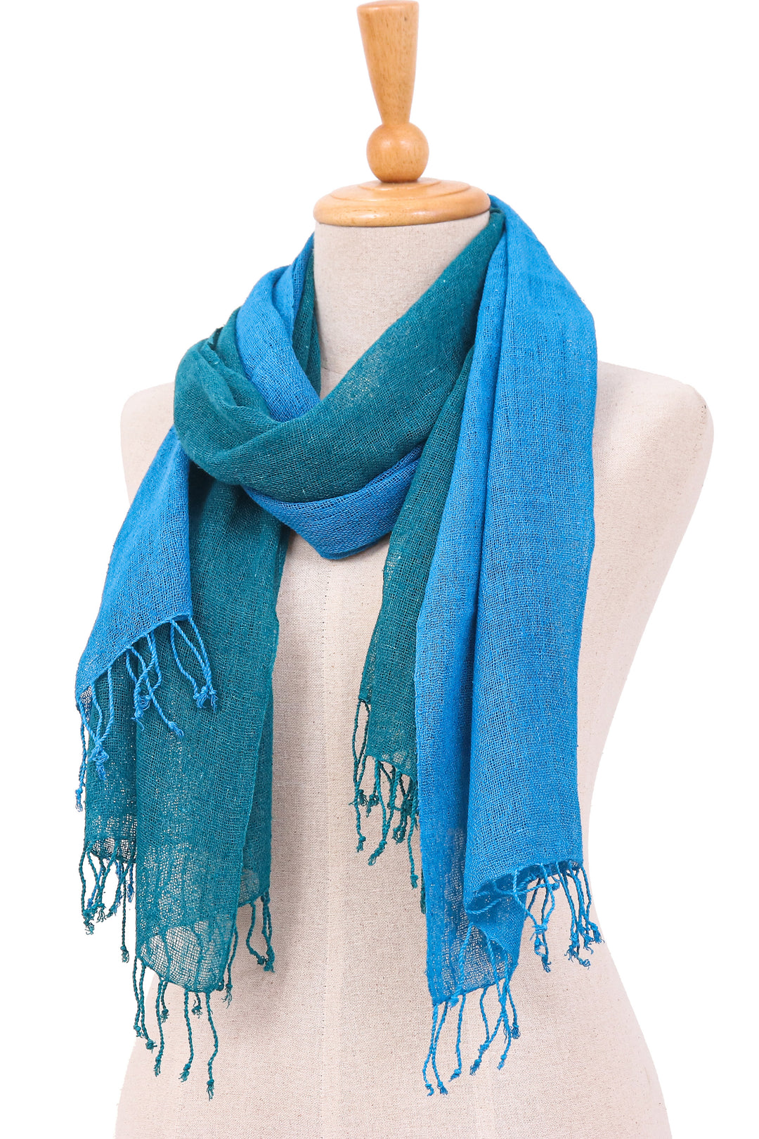 Set of 2 Ocean-Inspired Teal and Cyan Cotton Scarves - Teal and Cyan Tides