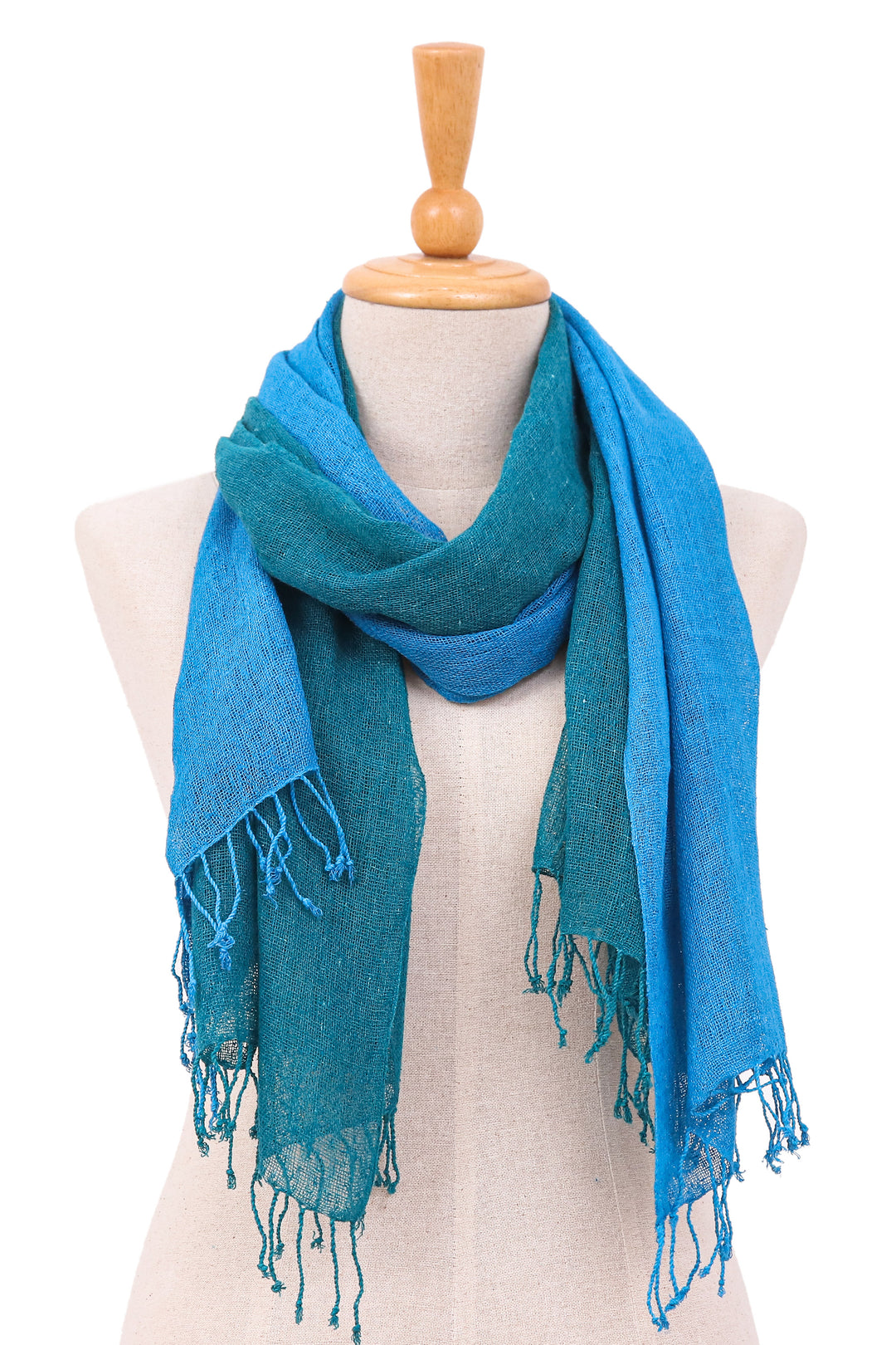 Set of 2 Ocean-Inspired Teal and Cyan Cotton Scarves - Teal and Cyan Tides