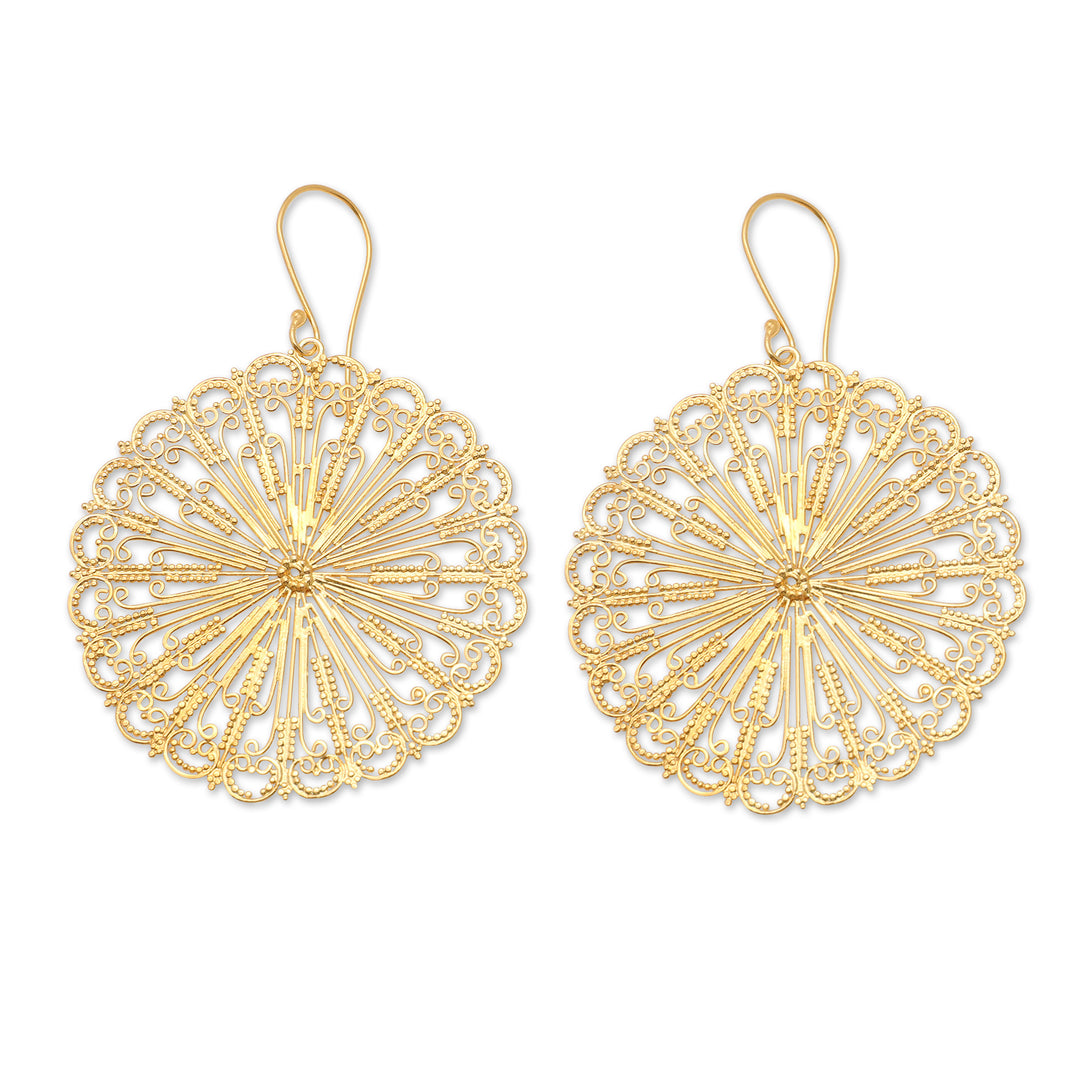 Traditional 18k Gold-Plated Filigree Dangle Earrings - Morning Sunlight
