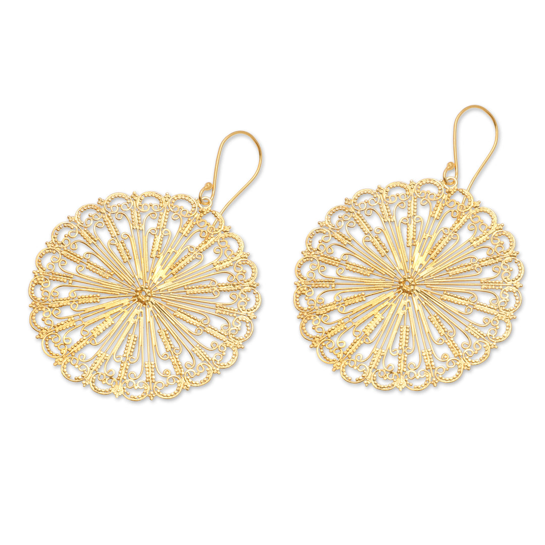 Traditional 18k Gold-Plated Filigree Dangle Earrings - Morning Sunlight