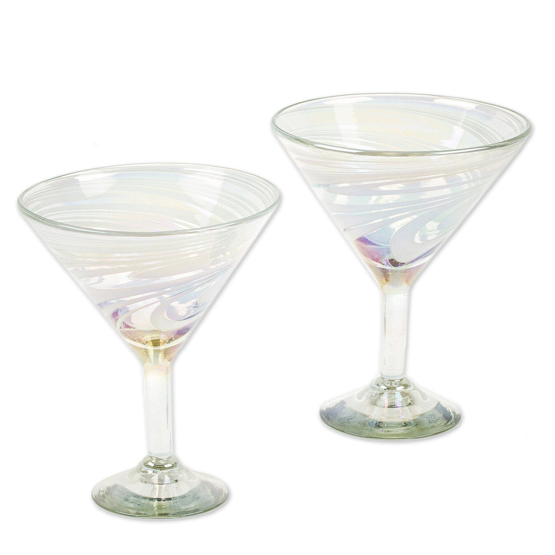 Set of 2 White Handblown Martini Glasses from Mexico - White Soirée