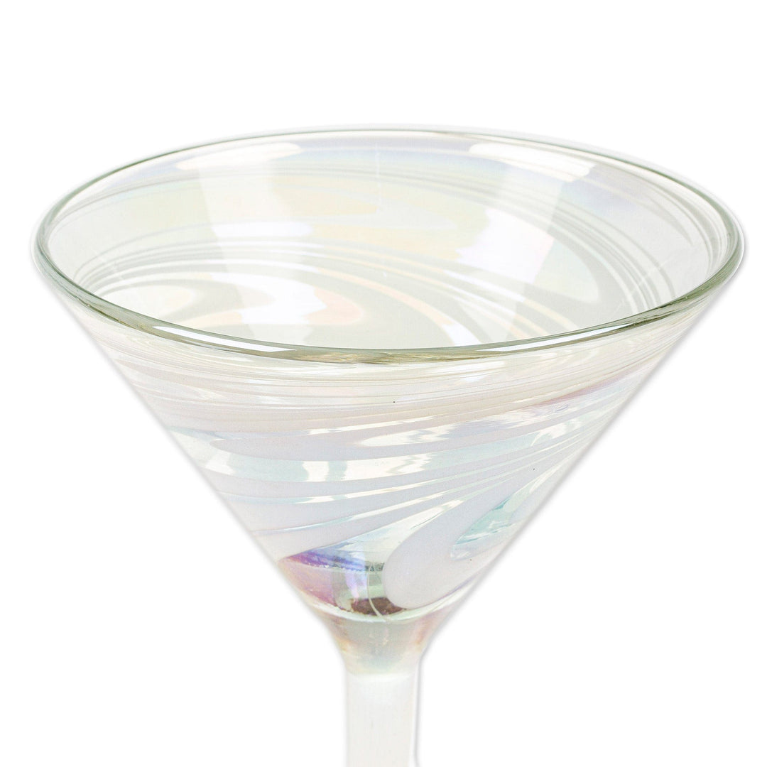 Set of 2 White Handblown Martini Glasses from Mexico - White Soirée