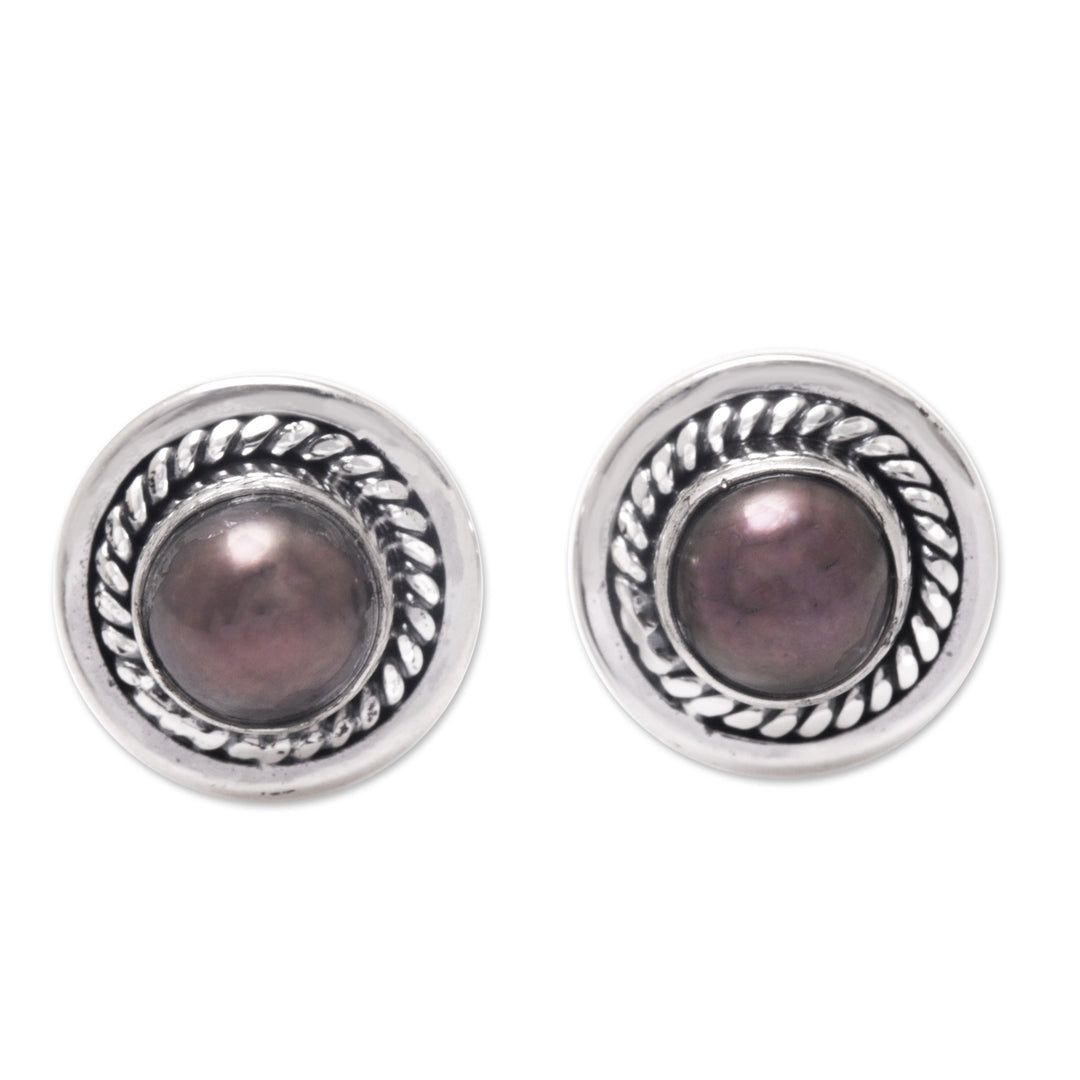 Sterling Silver Stud Earrings with Brown Cultured Pearls - Perfect Shield