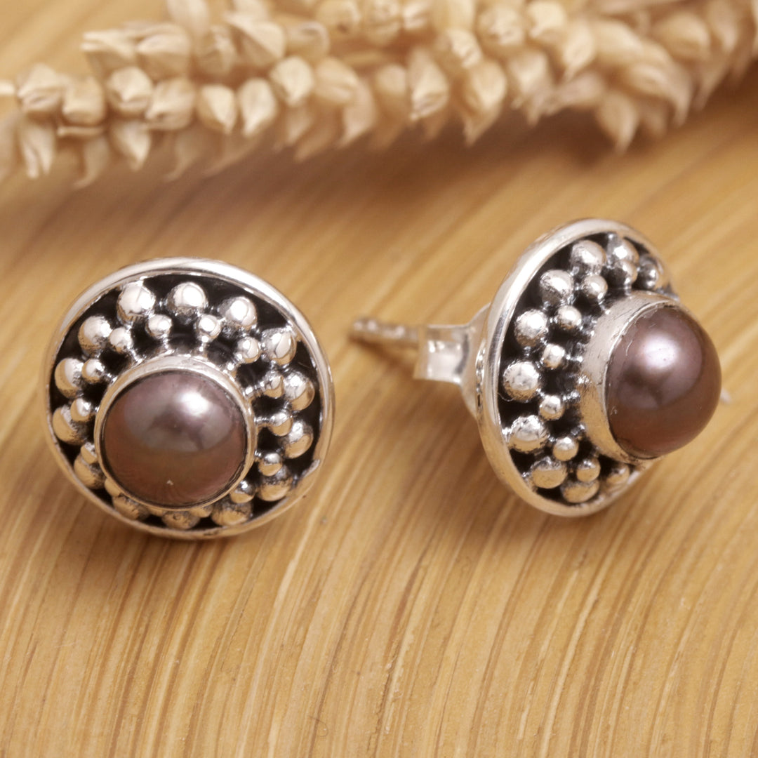 Cultured Pearl and Sterling Silver Stud Earrings from Bali - Magical Glam