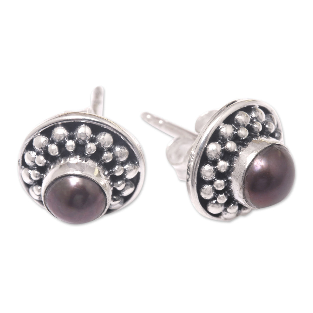 Cultured Pearl and Sterling Silver Stud Earrings from Bali - Magical Glam