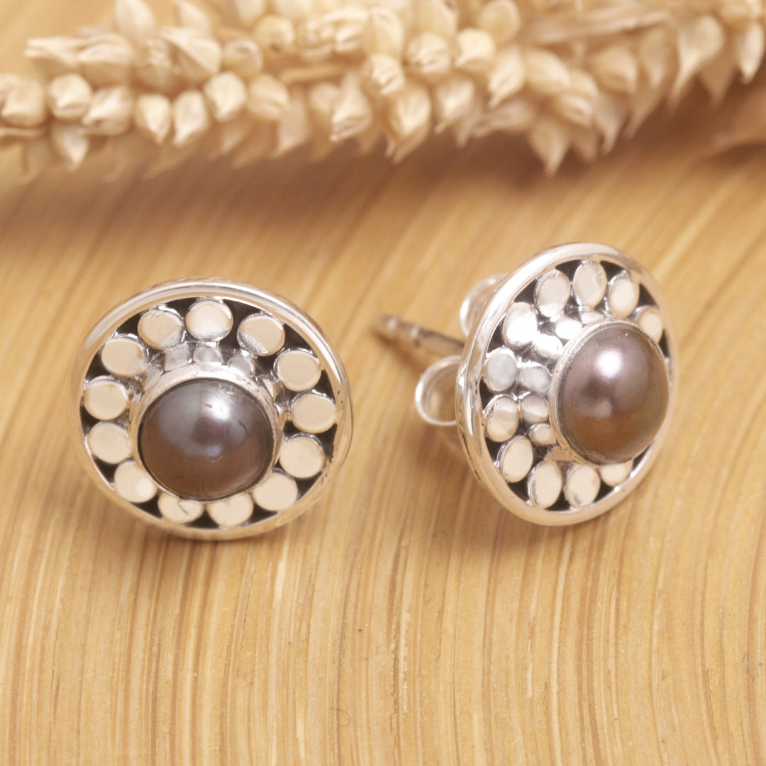 Round Sterling Silver Stud Earrings with Cultured Pearls - Fabulous Flair