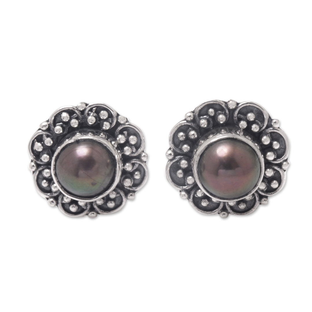 Sterling Silver Floral Stud Earrings with Cultured Pearls - Summer Bloom