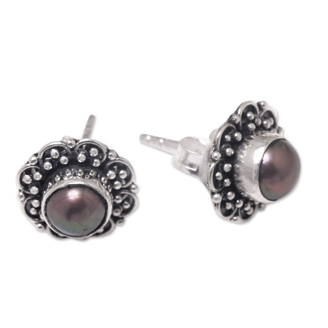 Sterling Silver Floral Stud Earrings with Cultured Pearls - Summer Bloom