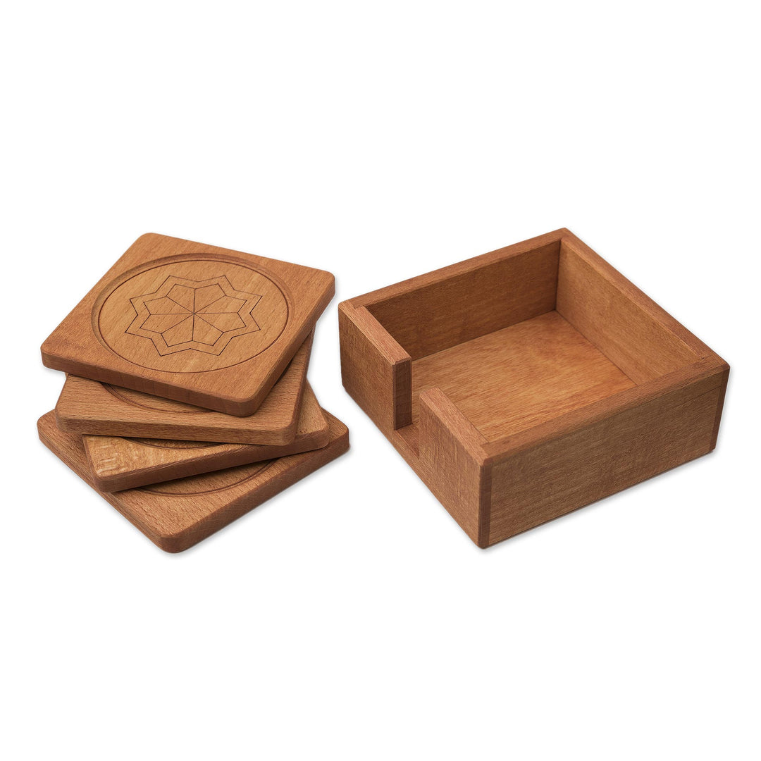 Symbolic Hand Carved Beechwood Coaster Set - Celebrating Life