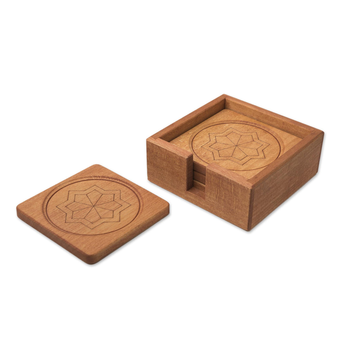 Symbolic Hand Carved Beechwood Coaster Set - Celebrating Life