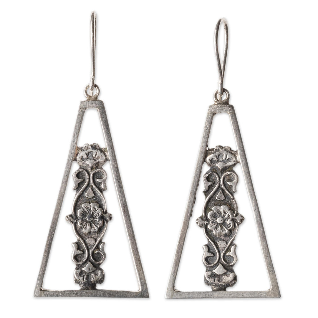 Flower Motif Sterling Silver Dangle Earrings from Armenia - Floral Wonder