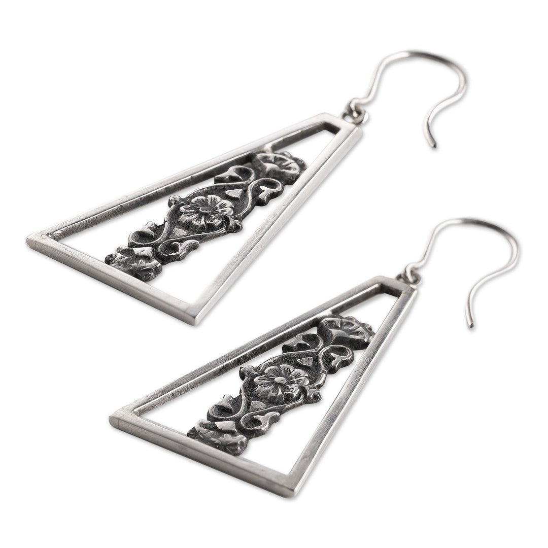 Flower Motif Sterling Silver Dangle Earrings from Armenia - Floral Wonder
