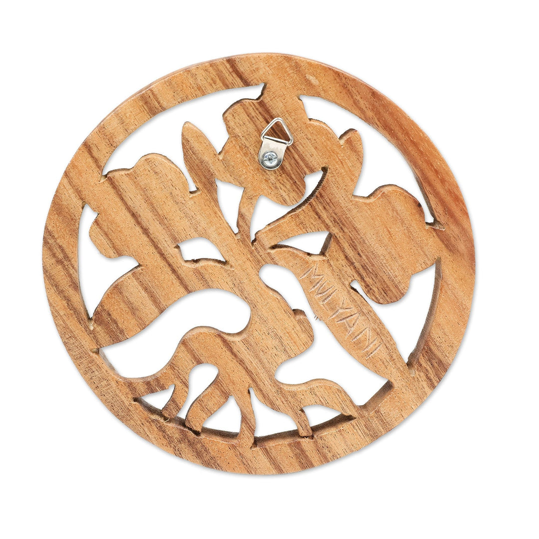 Hand-Carved Frangipani-Themed Suar Wood Relief Panel - Little Frangipani