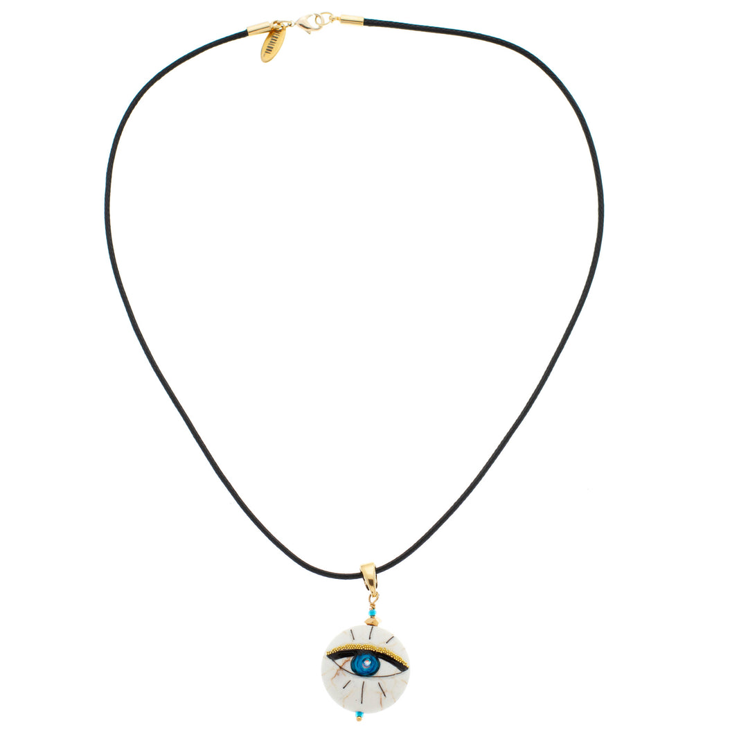 Hand-Painted 14k Gold-Accented Round Pendant Necklace - Universal Glance