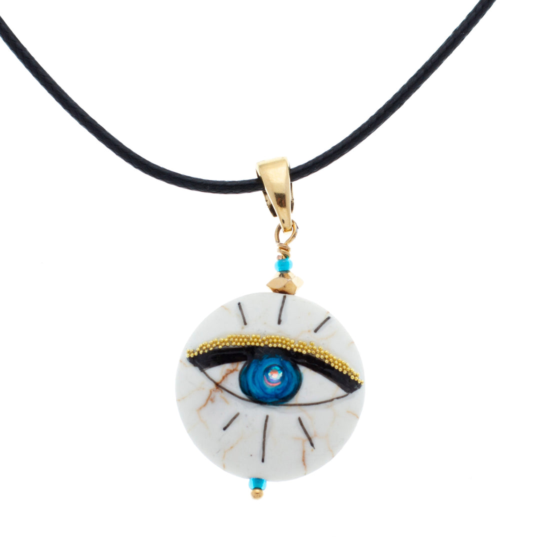 Hand-Painted 14k Gold-Accented Round Pendant Necklace - Universal Glance