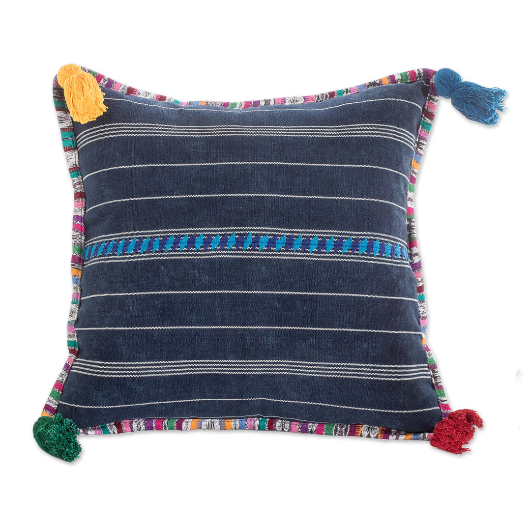 Handwoven Blue Cotton Cushion Cover with Zipper Closure - Land of Traditions