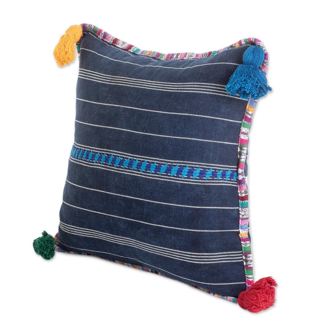 Handwoven Blue Cotton Cushion Cover with Zipper Closure - Land of Traditions