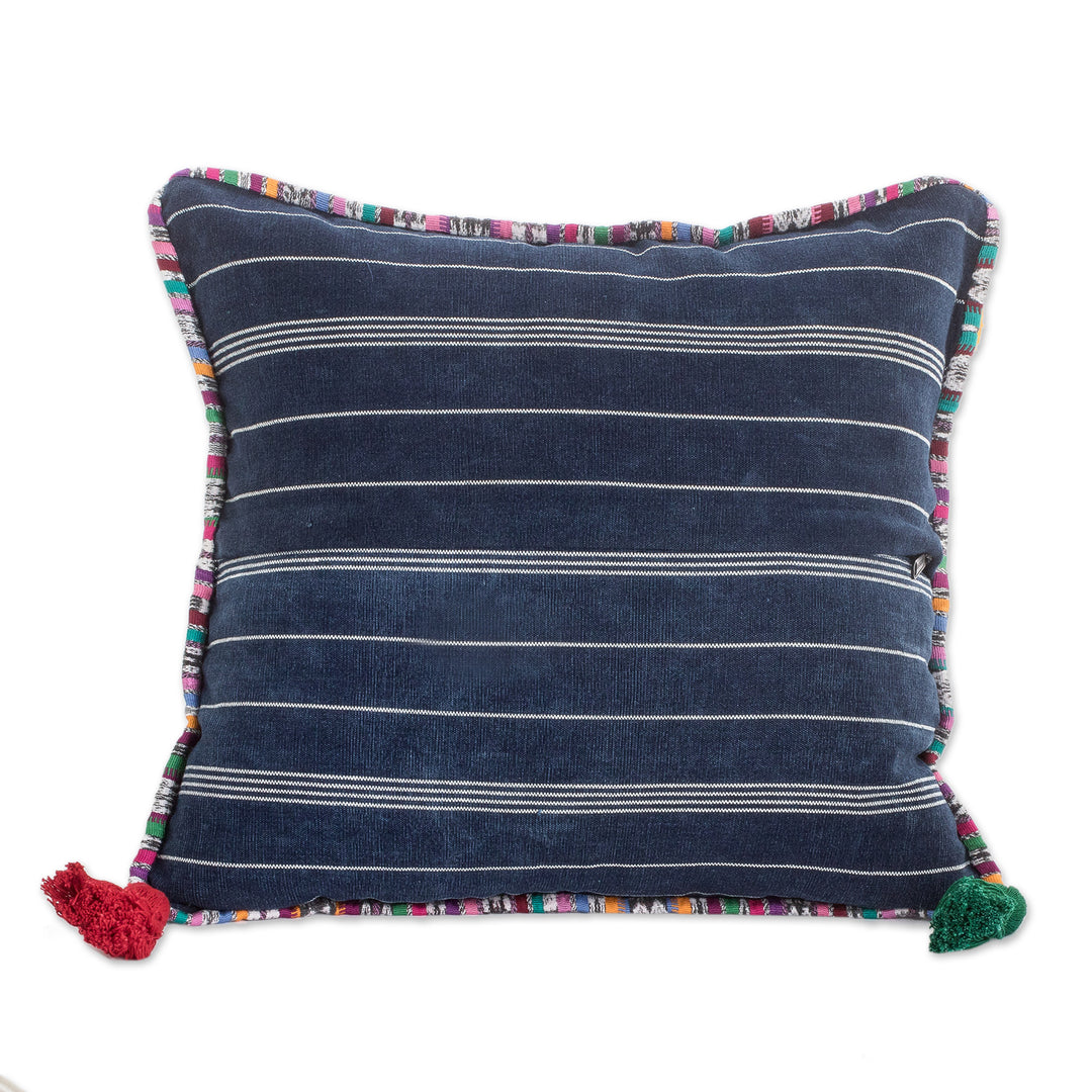 Handwoven Blue Cotton Cushion Cover with Zipper Closure - Land of Traditions
