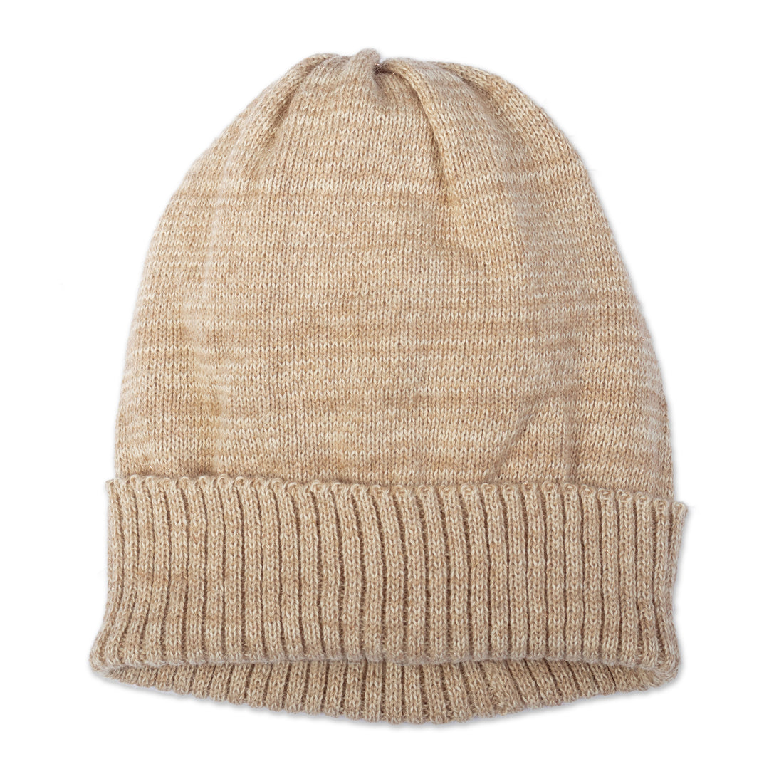 Baby Alpaca Blend and Copper Fiber Hat in Natural Beige Hue - Wintry Beige