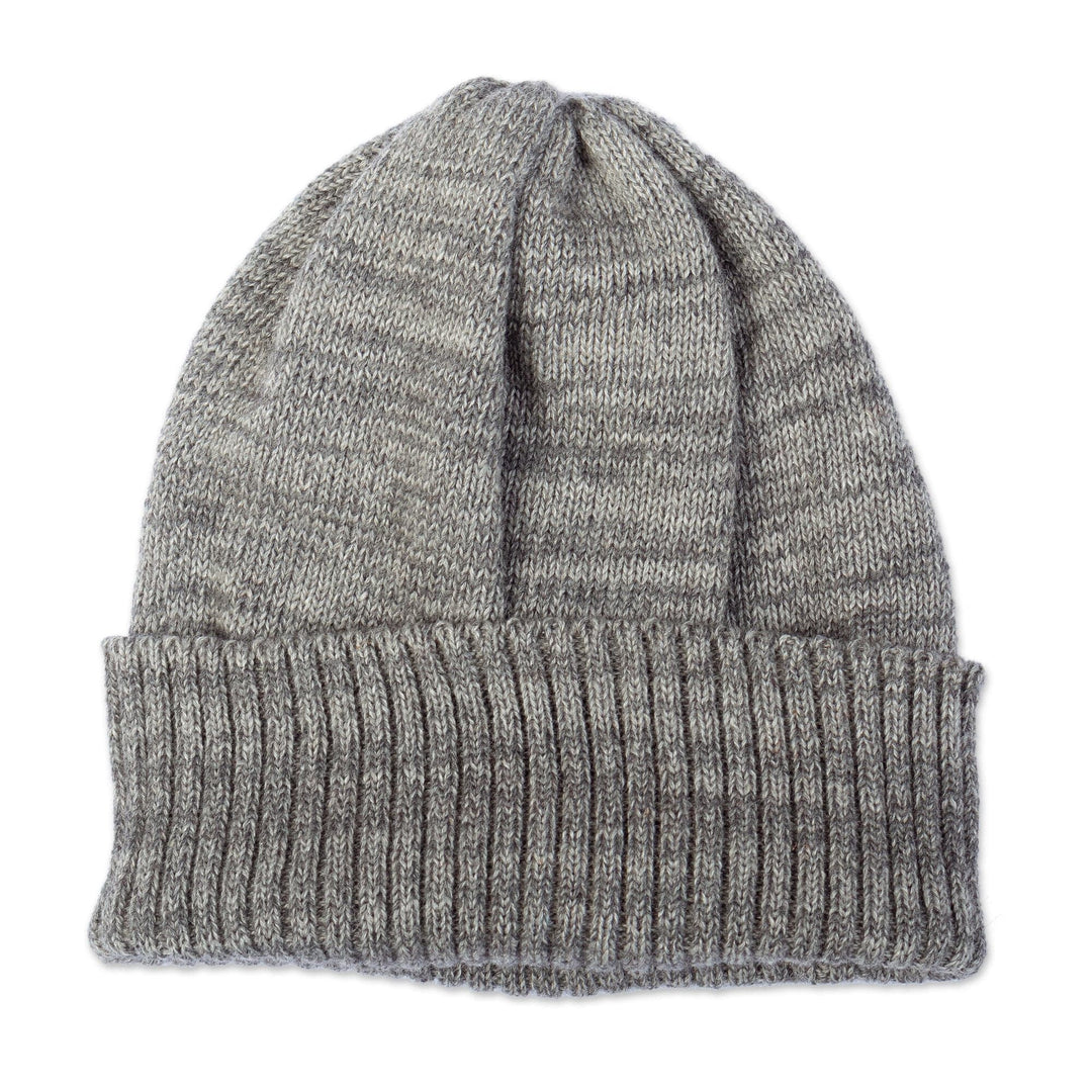 Baby Alpaca Blend and Copper Fiber Hat in Natural Grey Hue - Wintry Grey