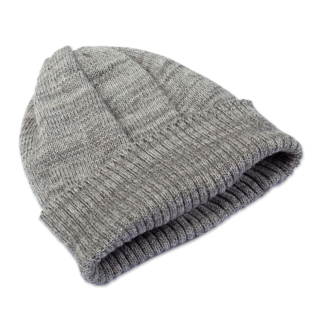Baby Alpaca Blend and Copper Fiber Hat in Natural Grey Hue - Wintry Grey