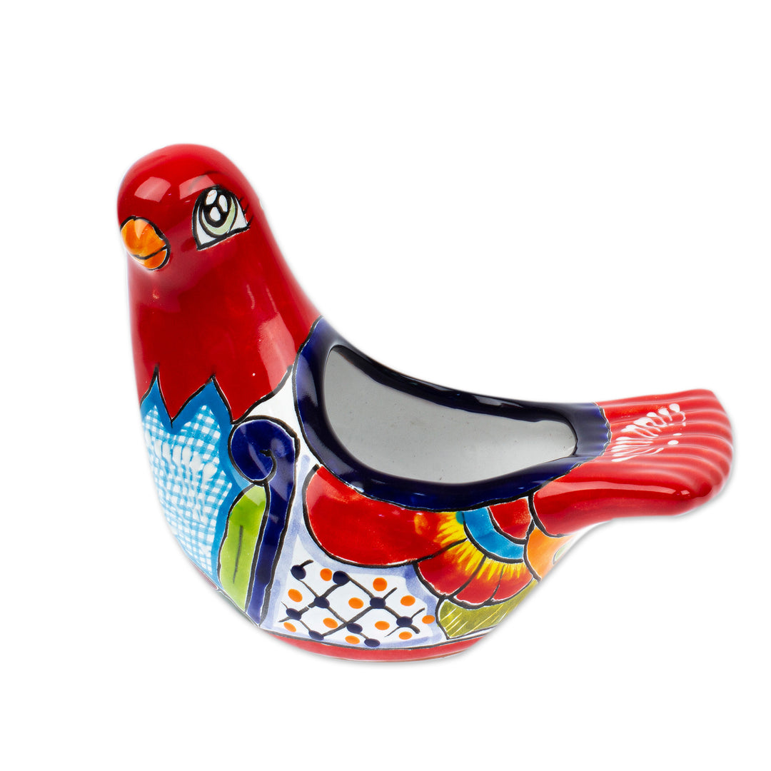 Talavera Crimson Ceramic Pigeon Flower Pot from Mexico - Crimson Coo
