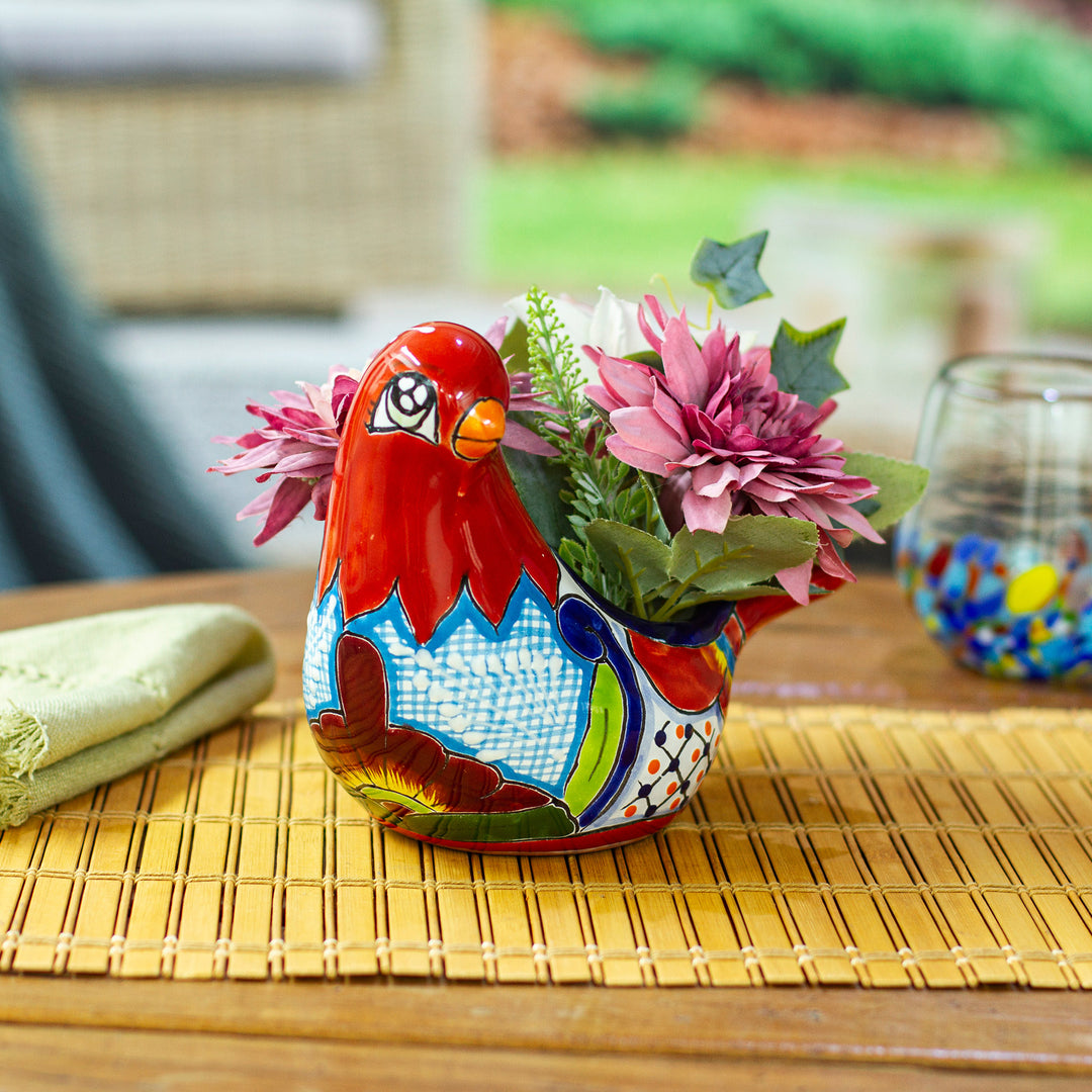 Talavera Crimson Ceramic Pigeon Flower Pot from Mexico - Crimson Coo