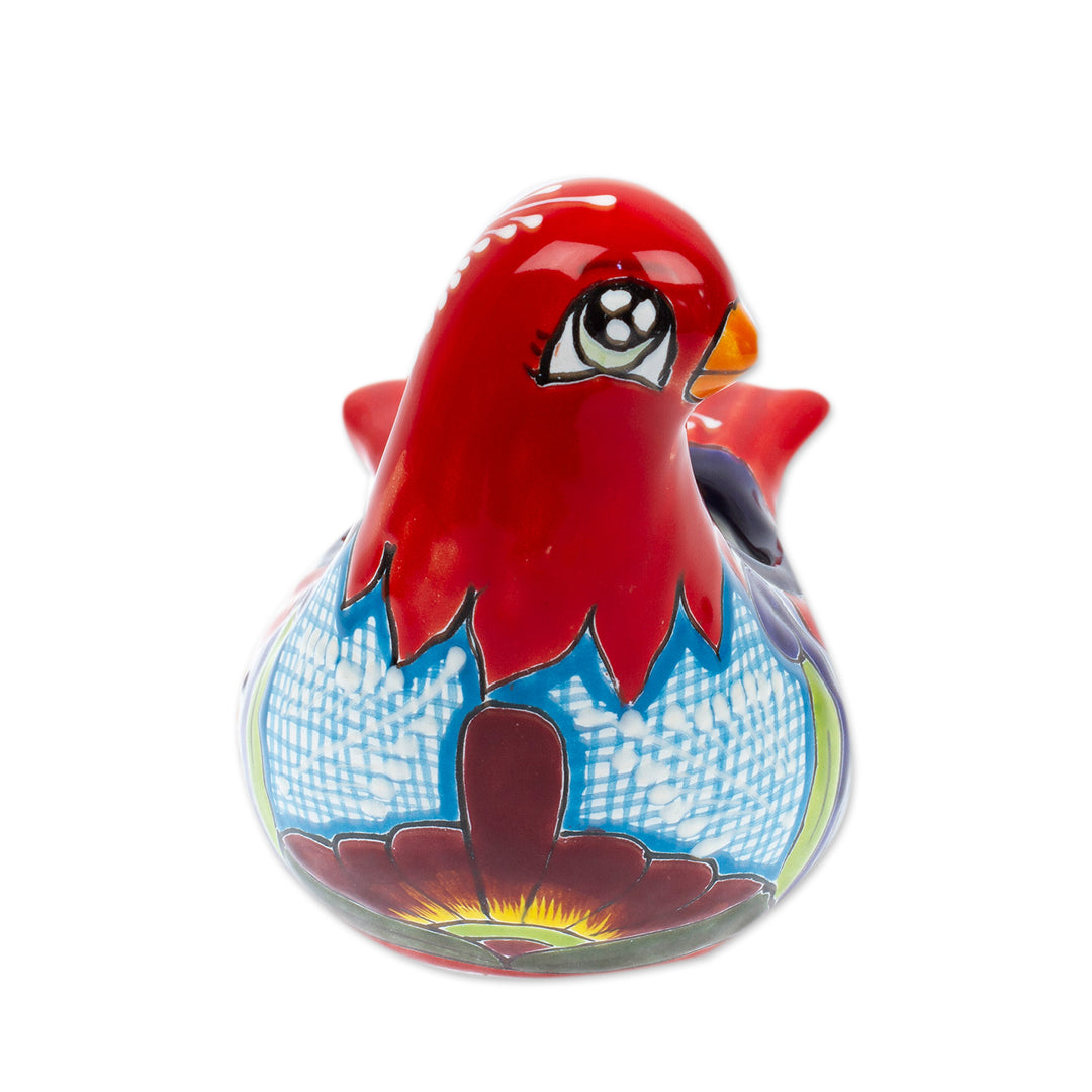 Talavera Crimson Ceramic Pigeon Flower Pot from Mexico - Crimson Coo