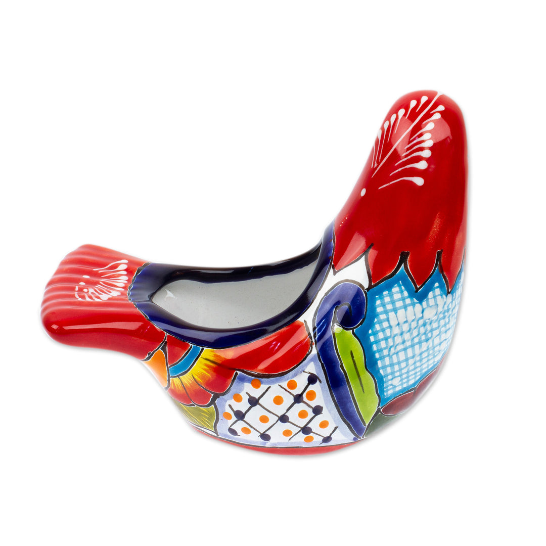 Talavera Crimson Ceramic Pigeon Flower Pot from Mexico - Crimson Coo