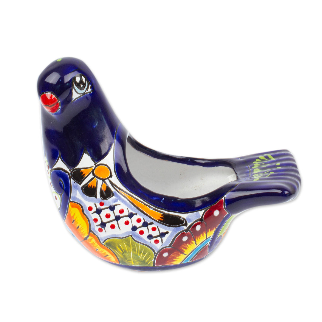 Talavera Midnight Ceramic Pigeon Flower Pot from Mexico - Midnight Coo