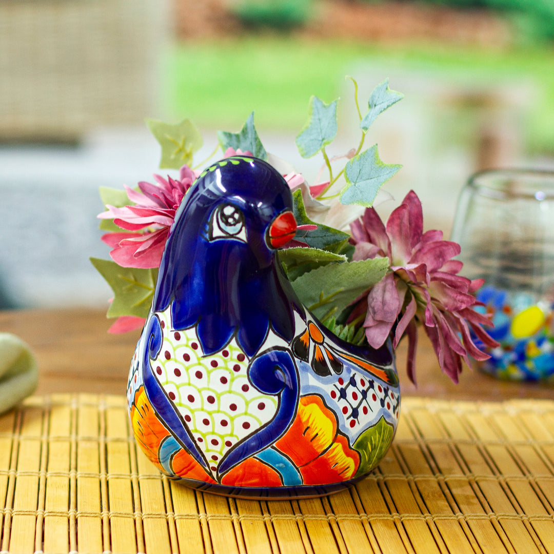 Talavera Midnight Ceramic Pigeon Flower Pot from Mexico - Midnight Coo