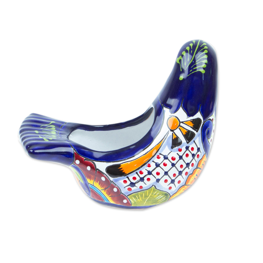 Talavera Midnight Ceramic Pigeon Flower Pot from Mexico - Midnight Coo