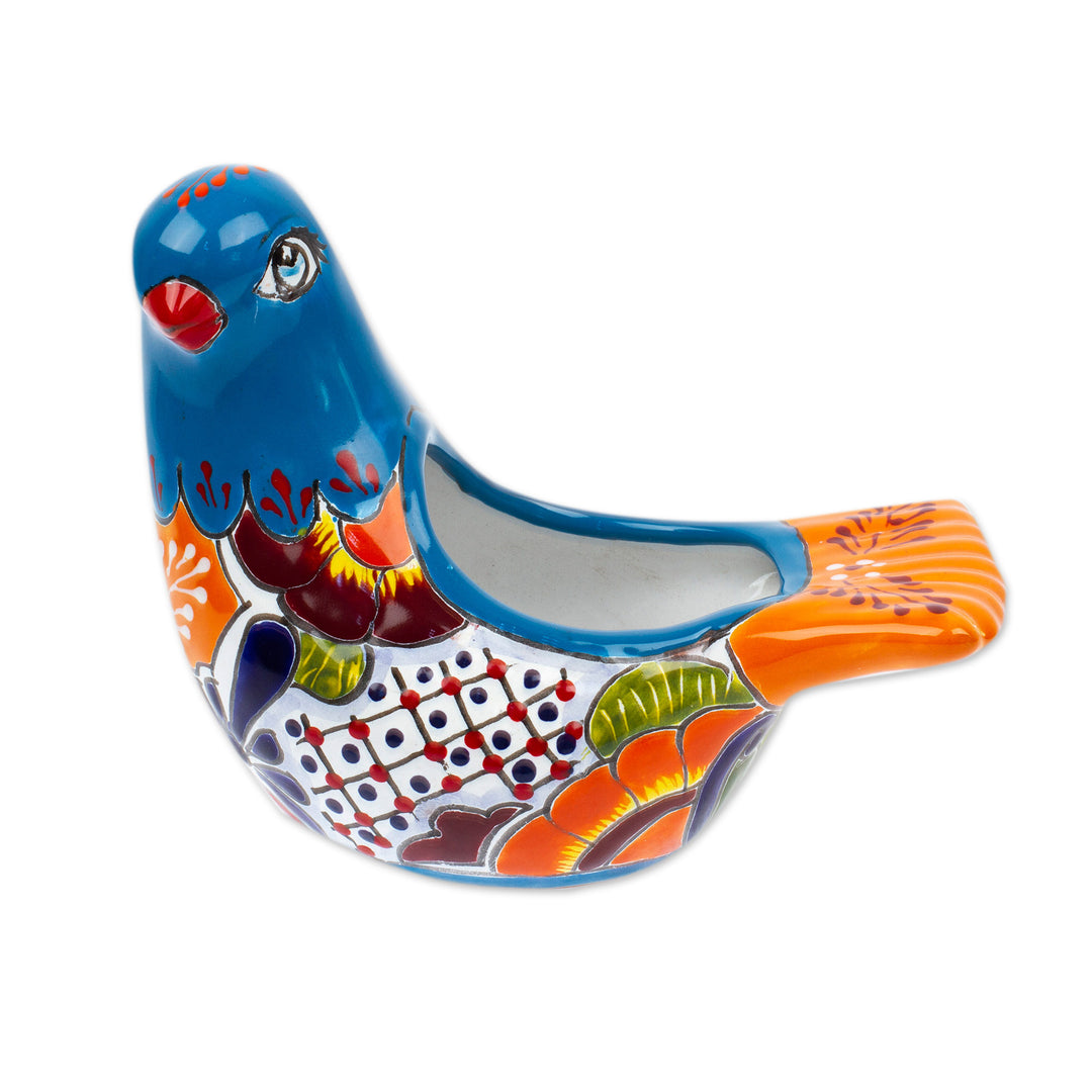 Talavera Glacier Blue Ceramic Pigeon Flower Pot from Mexico - Glacier Coo