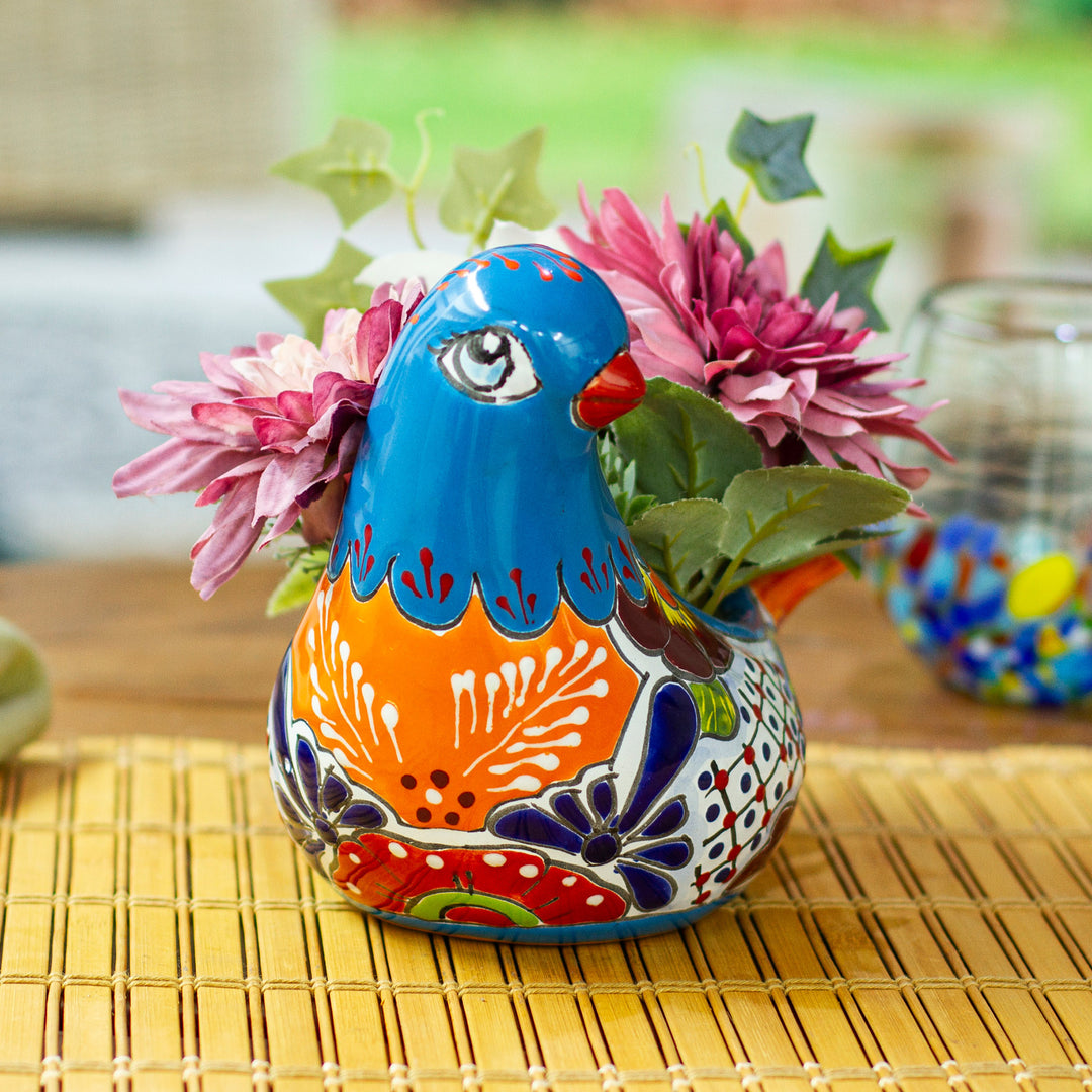 Talavera Glacier Blue Ceramic Pigeon Flower Pot from Mexico - Glacier Coo