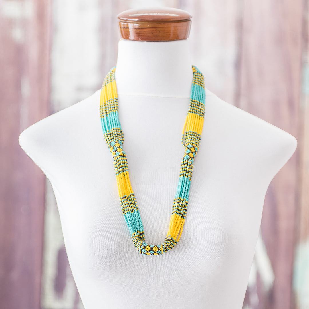 Multi-Strand Beaded Necklace in Yellow Aqua and Bronze - Harmony in Yellow