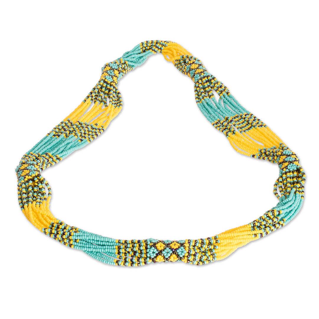 Multi-Strand Beaded Necklace in Yellow Aqua and Bronze - Harmony in Yellow