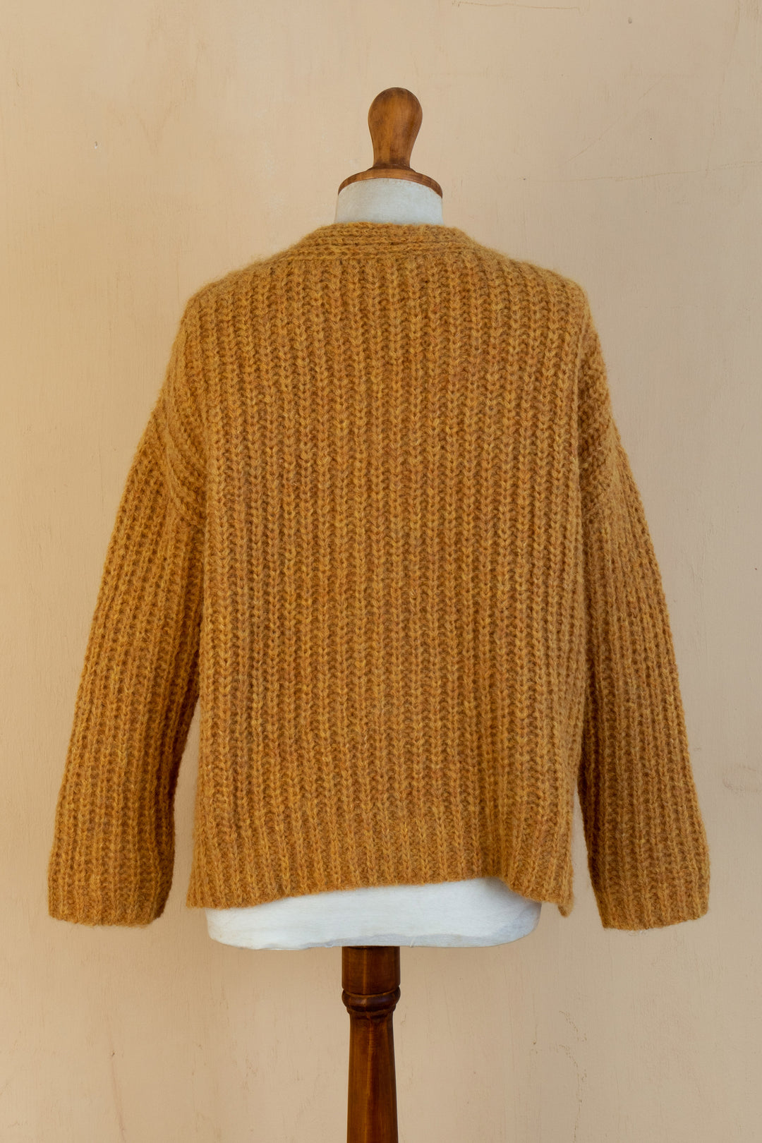 Knitted Soft Alpaca Blend Sweater in a Solid Honey Hue - Honey Illusions