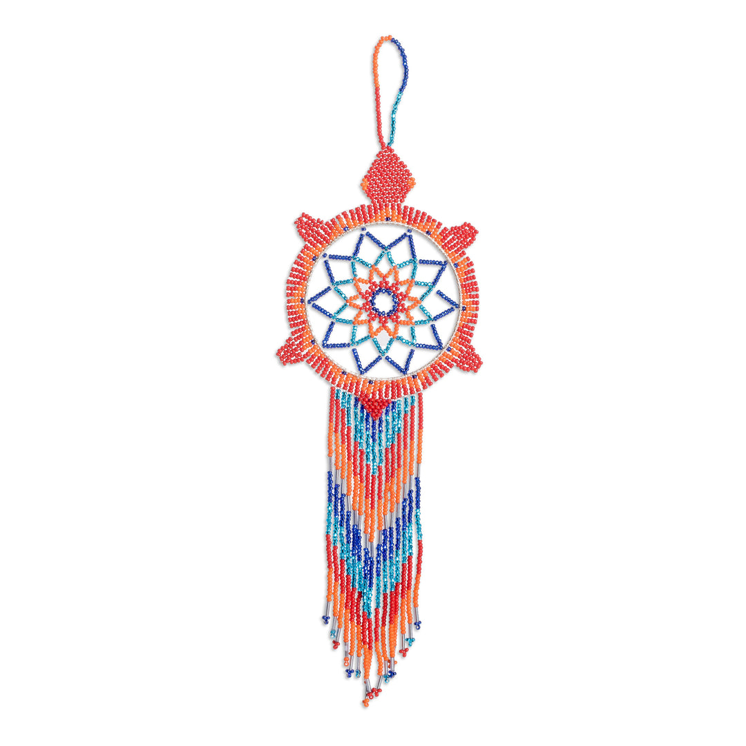 Handcrafted Red and Blue Glass Beaded Dreamcatcher - Festive Dreams