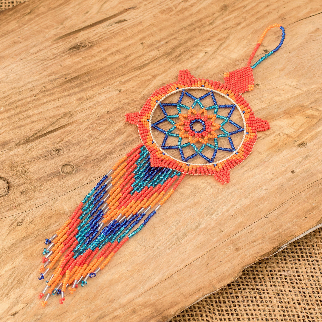 Handcrafted Red and Blue Glass Beaded Dreamcatcher - Festive Dreams