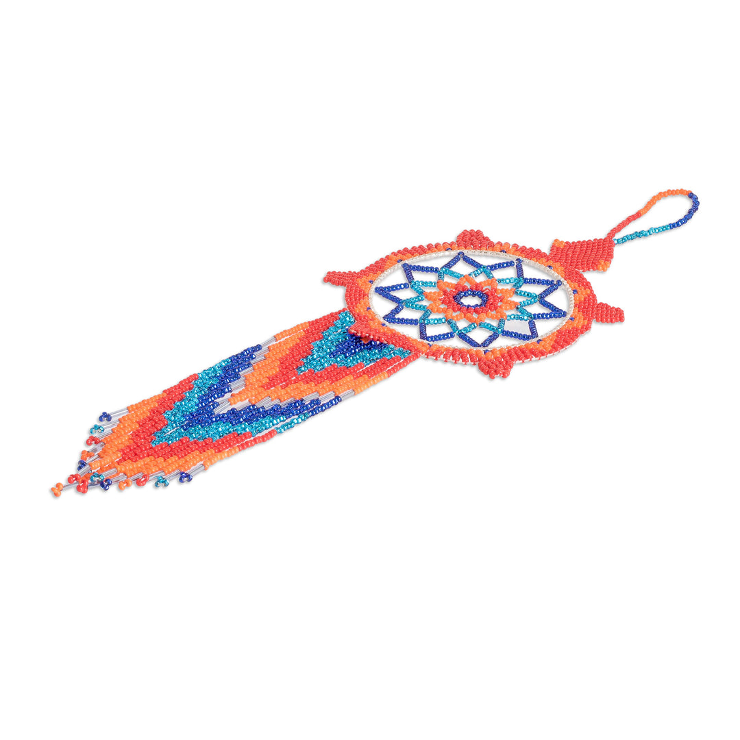 Handcrafted Red and Blue Glass Beaded Dreamcatcher - Festive Dreams